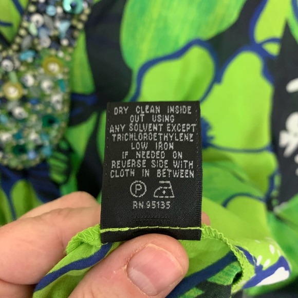 Lafayette 148 Green Mod Floral Print Beaded Tunic - Picture 11 of 15